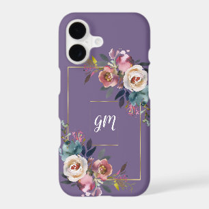 Gold Lavender Dusty Blue Pink Floral Monogram