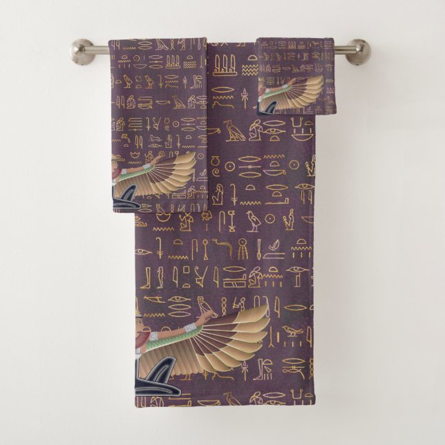 Gold Lavender Egyptian Princess Hieroglyphs  Bath  Bath Towel Set (Insitu)