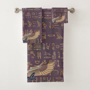 Gold Lavender Egyptian Princess Hieroglyphs Bath Towel Set