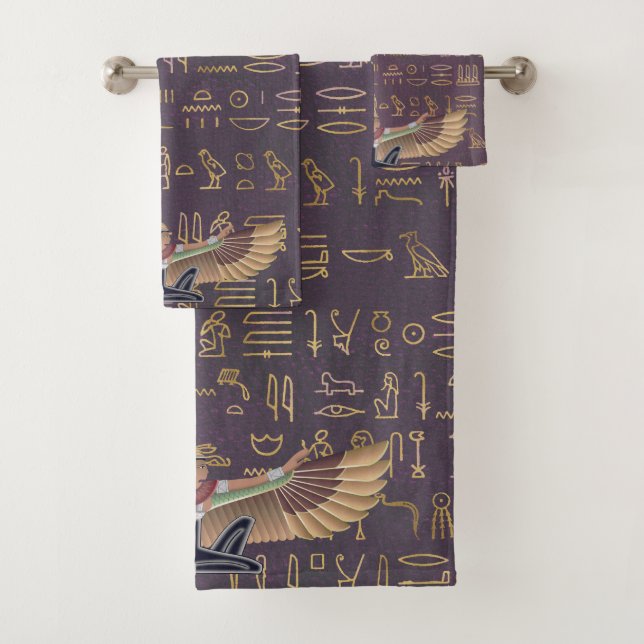 Gold Lavender Egyptian Princess Hieroglyphs  Bath Towel Set (Insitu)
