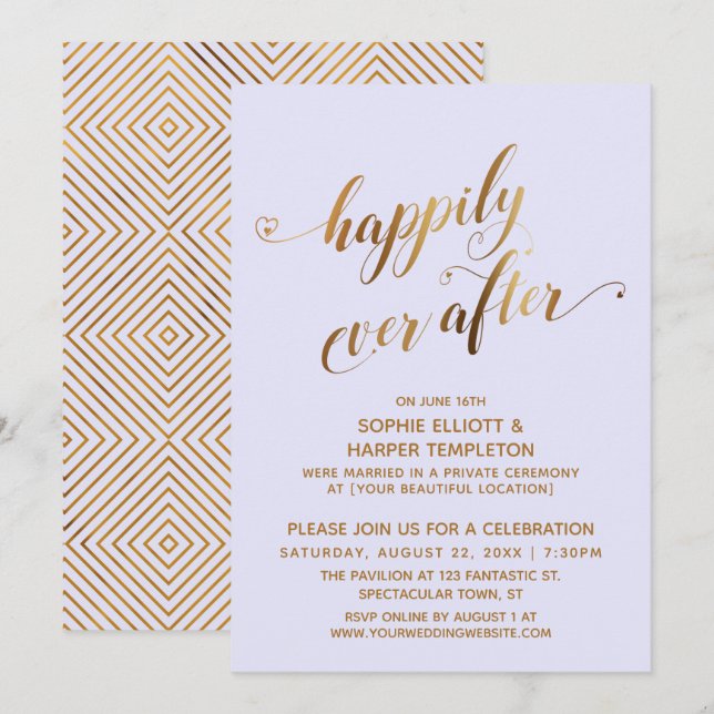 Gold & Lavender Happily Ever After Post Wedding Invitation (Front/Back)