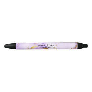 * Gold Lavender Marble Chic Popular Black Ink Pen