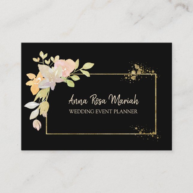 *~* Gold Lavender Pink Glitter Flowers Elegant Business Card (Front)