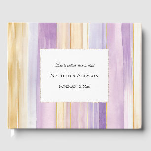 Gold Lavender Purple Stripes Wedding Guest Book