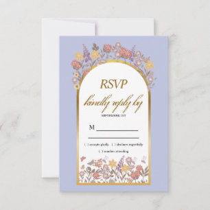 Gold Lavender Wildflower Modern Elegant Wedding RSVP Card