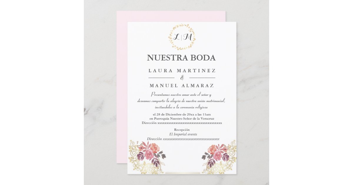 gold-lavenderblush-floral-wedding-spanish-invitation-zazzle