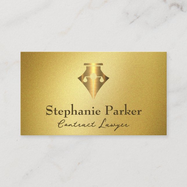 Gold Law Fountain Pen Logo | Gold Background Business Card (Front)