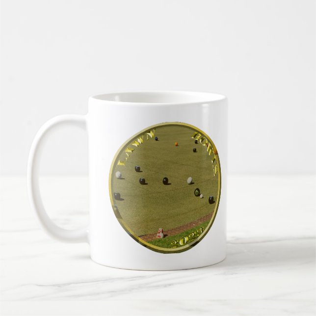 Gold Lawn Bowls 2023 Designed Coin, Coffee Mug (Left)