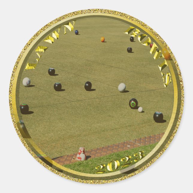 Gold Lawn Bowls 2023 Designed Coin, Round Stickers (Front)