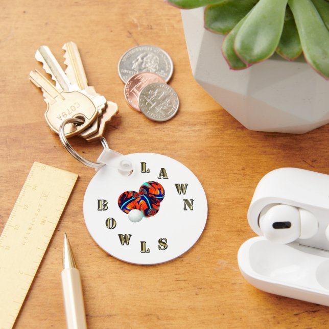 Gold Lawn Bowls Lettering And Bowls, Keyring (Desk)