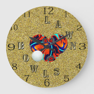 Gold Lawn Bowls Lettering And Bowls, Wall Clock