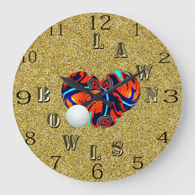 Gold Lawn Bowls Lettering And Bowls, Wall Clock (Front)