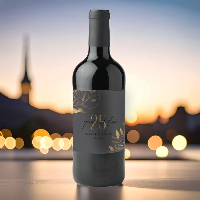 Gold Leaf 25th Anniversary Years of Love ID1169 Wine Label (Creator Uploaded)
