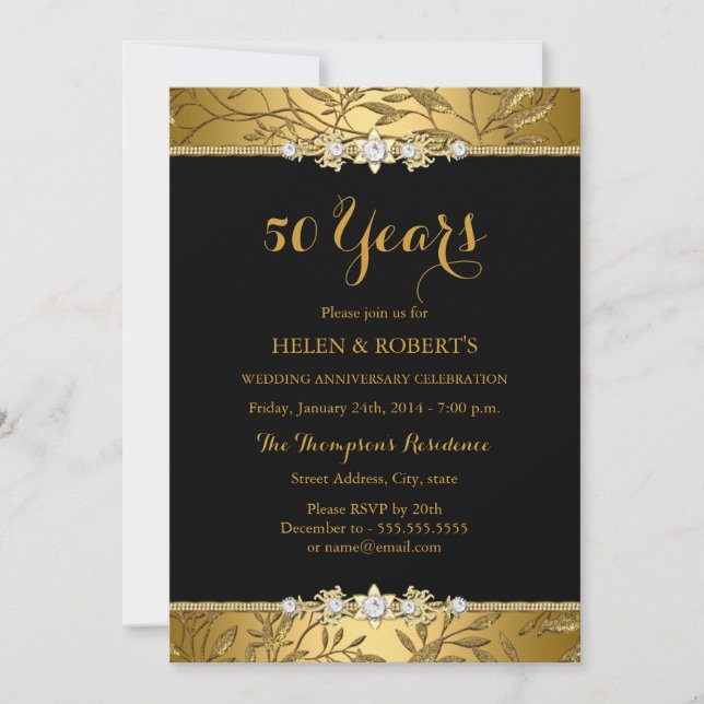 Gold Leaf 50th Wedding Anniversary Invite (Front)