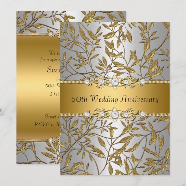 Gold Leaf 50th Wedding Anniversary Invite (Front/Back)