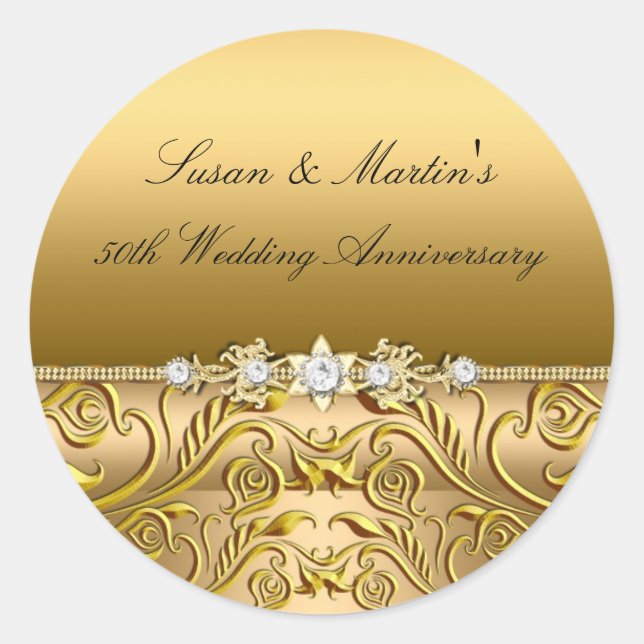 Gold Leaf 50th Wedding Anniversary Sticker (Front)