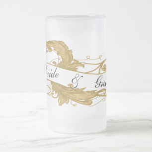 Gold Leaf and Banner Wedding Frosted Glass Beer Mug