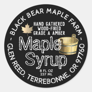 Gold Leaf and Bucket Wood Fired Maple Syrup Black Classic Round Sticker