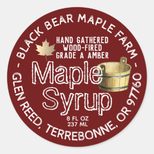 Gold Leaf and Bucket Wood Fired Maple Syrup Red Classic Round Sticker