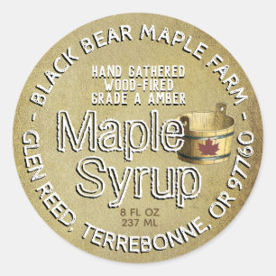 Gold Leaf and Bucket Wood Fired Maple Syrup Rustic Classic Round Sticker