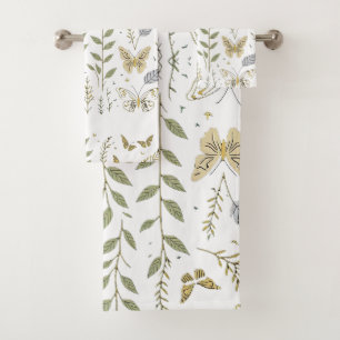 Gold Leaf and Butterflies Bath Towel Set