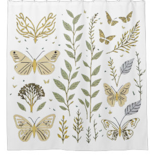 Gold Leaf and Butterflies Shower Curtain