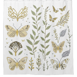 Gold Leaf and Butterflies Shower Curtain