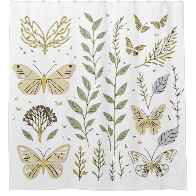 Gold Leaf and Butterflies Shower Curtain (Front)