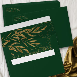 Gold Leaf and Confetti Emerald Green Invitation Envelope