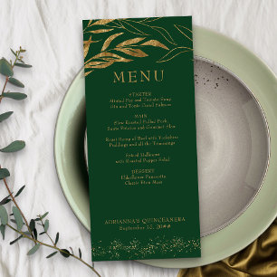 Gold Leaf and Confetti Emerald Green Menu