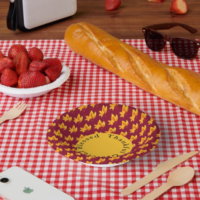 Gold Leaf Autumn Foliage Holiday Celebration  Paper Plate (Picnic)