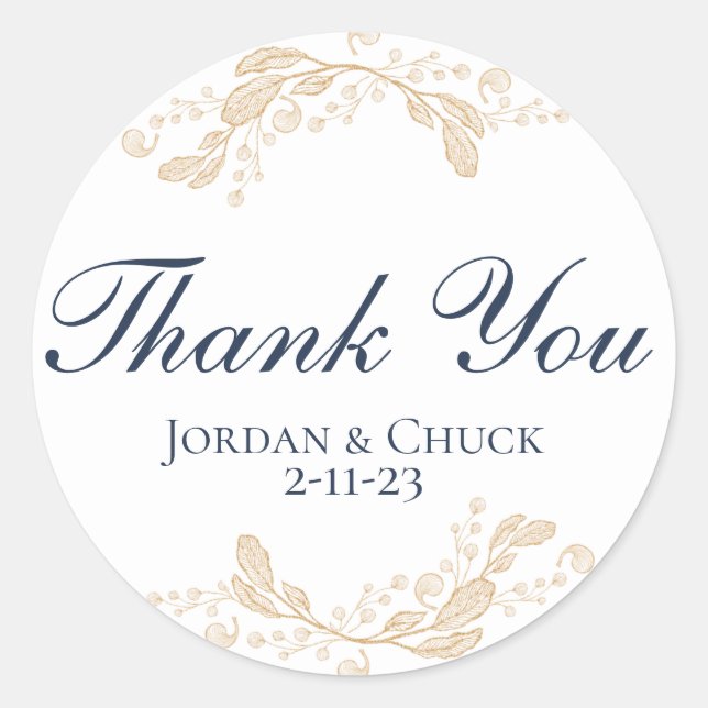 Gold Leaf Botanical Wedding Favour Sticker (Front)