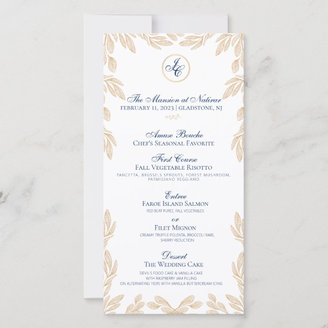 Gold Leaf Botanical Wedding Menu (Front)