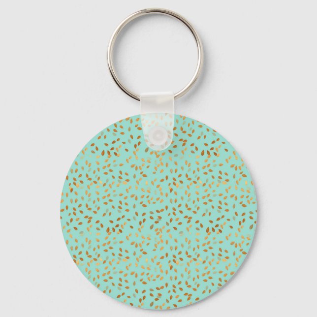 Gold Leaf Confetti pattern on Mint Key Ring (Front)