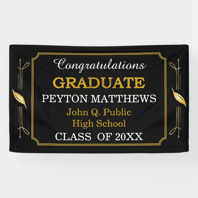 Gold Leaf Congratulations Graduate 20XX Banner (Horizontal)