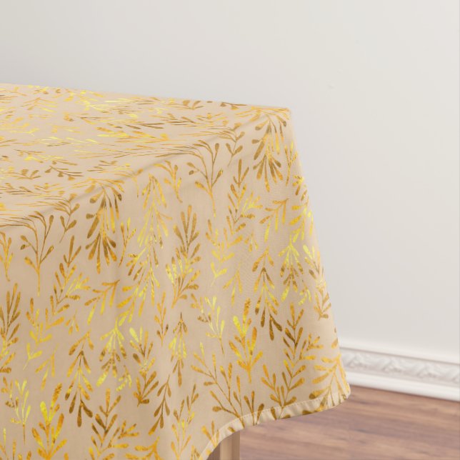Gold Leaf Cream Fall Autumn Pattern Tablecloth (In Situ)