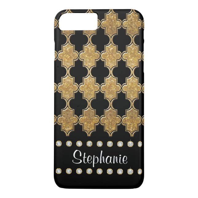 Gold Leaf Diamond Jewel Quatrefoil Trellis Pattern Case-Mate iPhone Case (Back)
