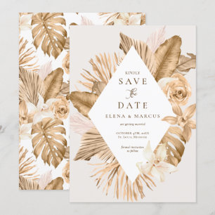 Gold Leaf Dried Pampas Grass Save The Date Invitation