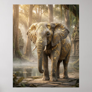 Gold Leaf Elephant Grove Poster