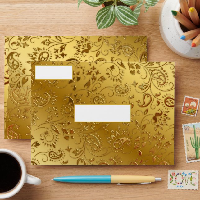 Gold Leaf, Embossed Look Foil, Elegant Envelope (Desk)