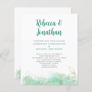 Gold Leaf Emerald Budget Wedding Invitation