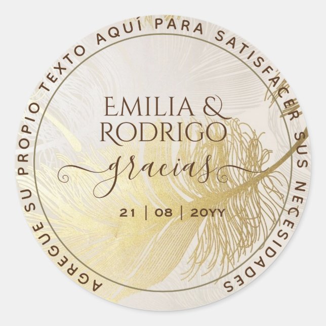  Gold Leaf Español Boda Gracias Boda Gracias Classic Round Sticker (Front)