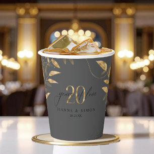 Gold Leaf Floral 20th Anniversary ID1169 Paper Cups