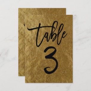 Gold Leaf Foil Modern Script Table Number 3