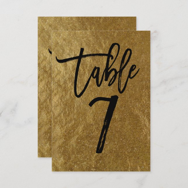 Gold Leaf Foil Modern Script Table Number 7 (Front/Back)