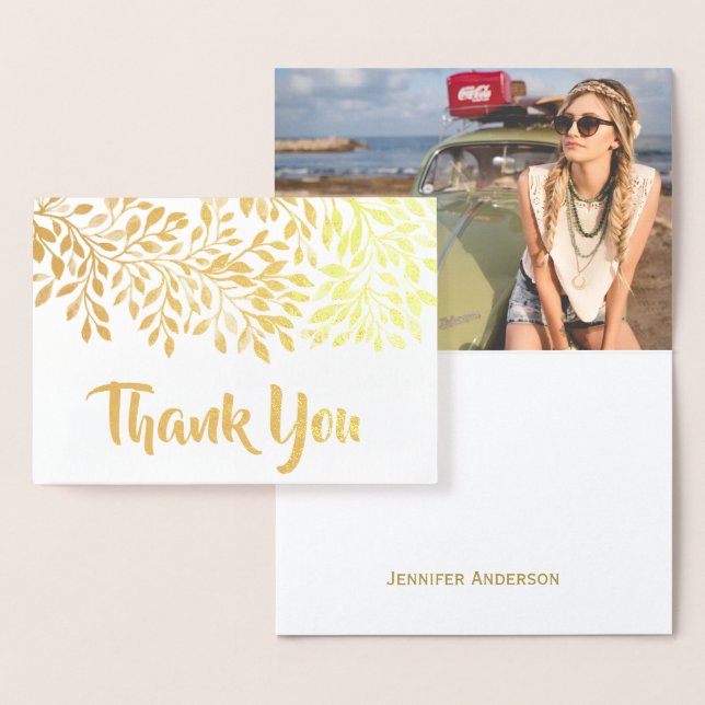 Gold Leaf Foil Thank You with Photo and Signature Card (Display)