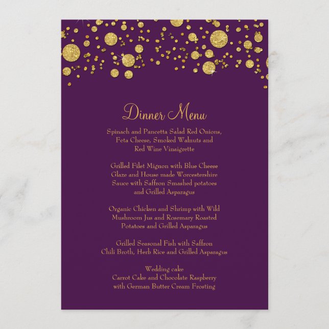 Gold Leaf Glitter Confetti Dot Elegant Dinner Menu (Front)