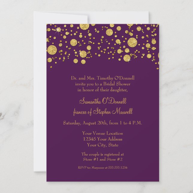 Gold Leaf Glitter Confetti Dots Bridal Shower Invitation (Front)