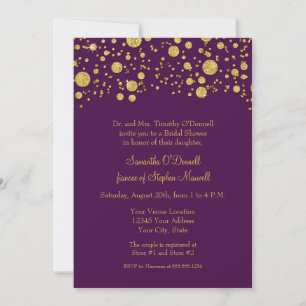 Gold Leaf Glitter Confetti Dots Bridal Shower Invitation