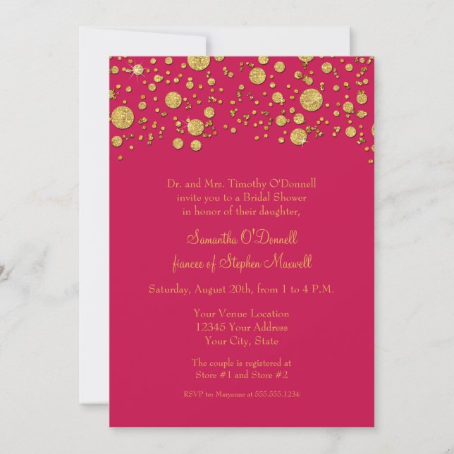 Gold Leaf Glitter Confetti Dots Bridal Shower Invitation (Front)